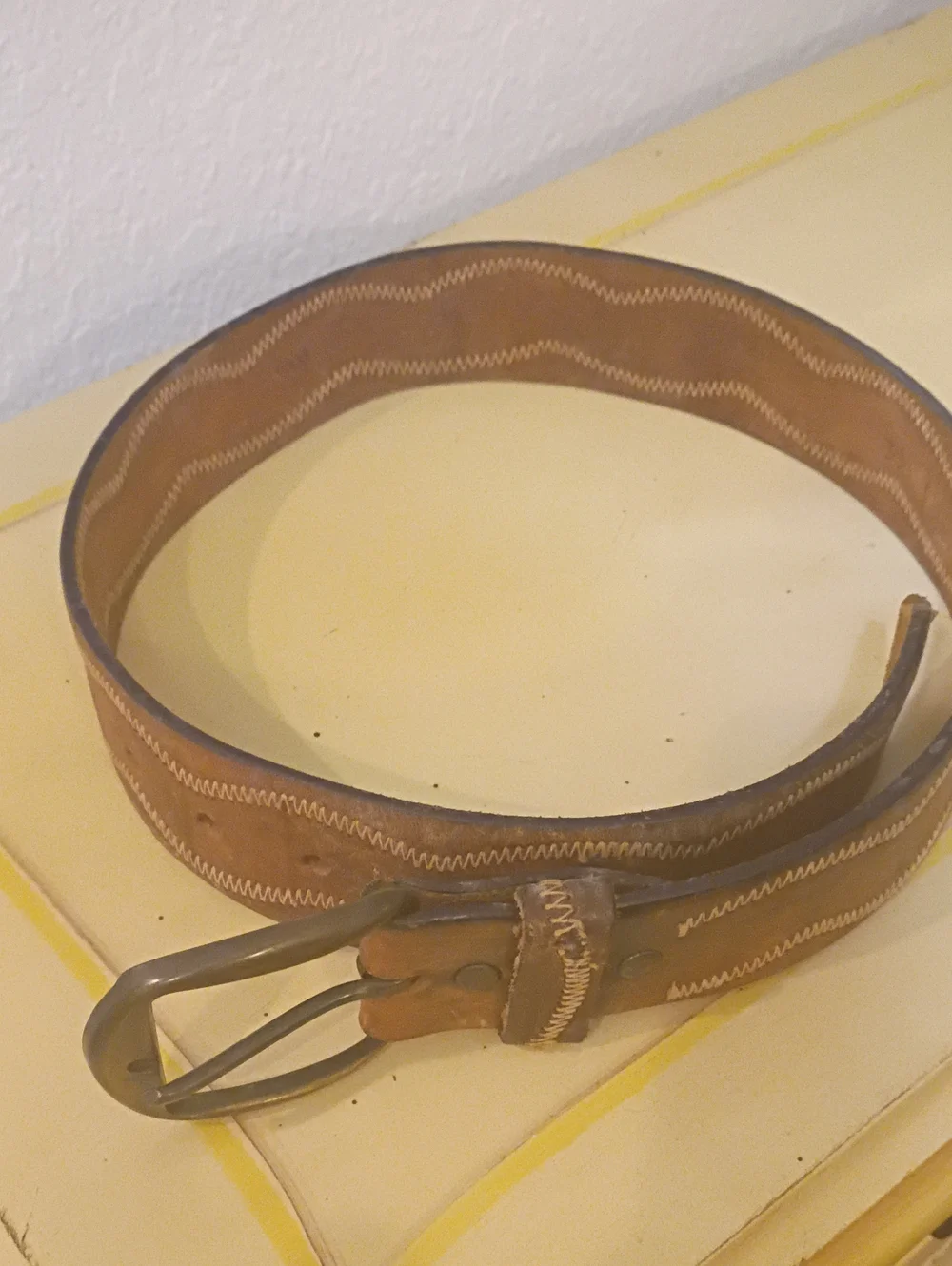 Men's Brown Leather Belt with Contrast Stitching MAC Name Engraved